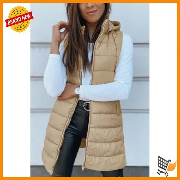 Women's Long Hooded Puffer Vest Sleeveless Lightweight Winter Outerwear